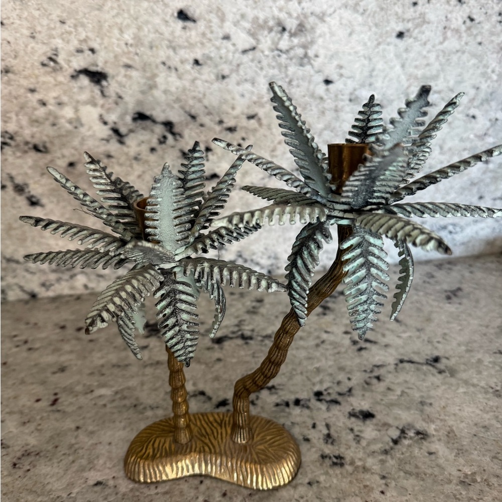 VTG Palm Tree Metal Candle Holder